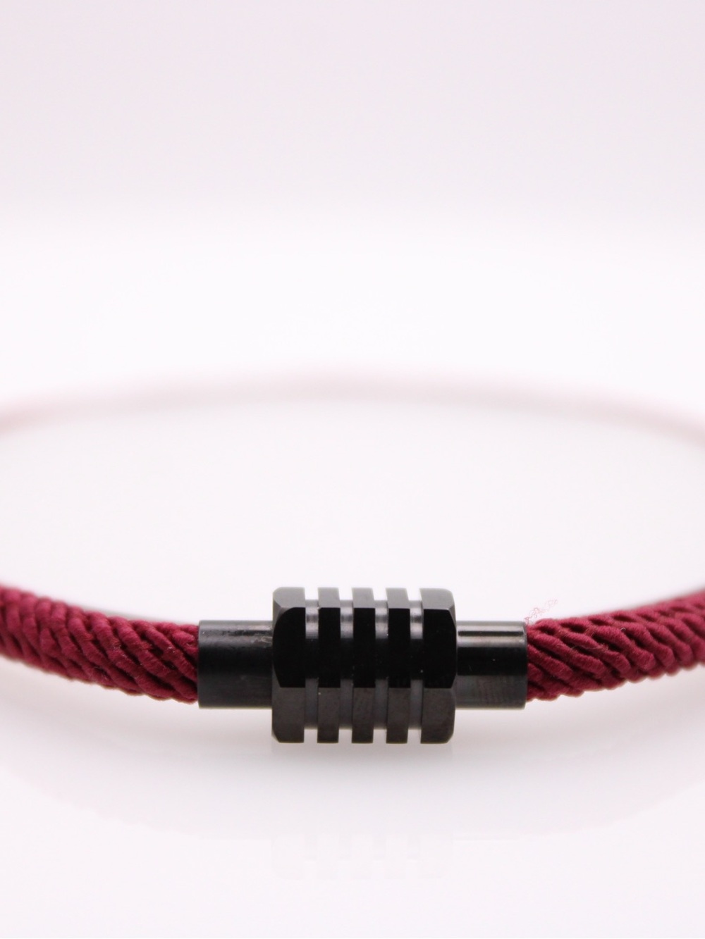 Men's Black Clasp Burgundy Rope Bracelet